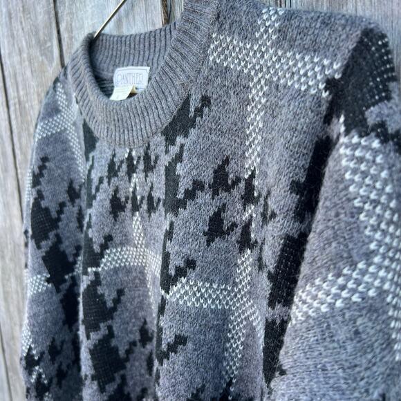 Vintage Panther Gray Black Houndstooth Plaid Wool Alpaca Mohair Sweater MEDIUM? - Picture 4 of 8